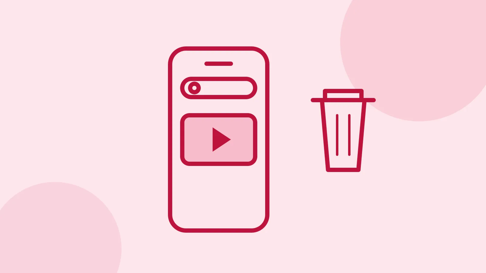 Illustration of a phone with a video play button and a search bar with a delete icon