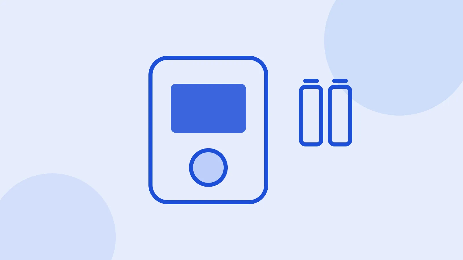 Illustration of a wall thermostat with a dark, blank screen and a pair of AA batteries