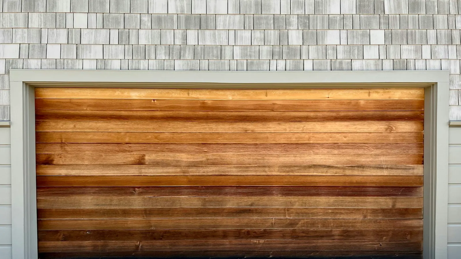 Wooden garage door on a house